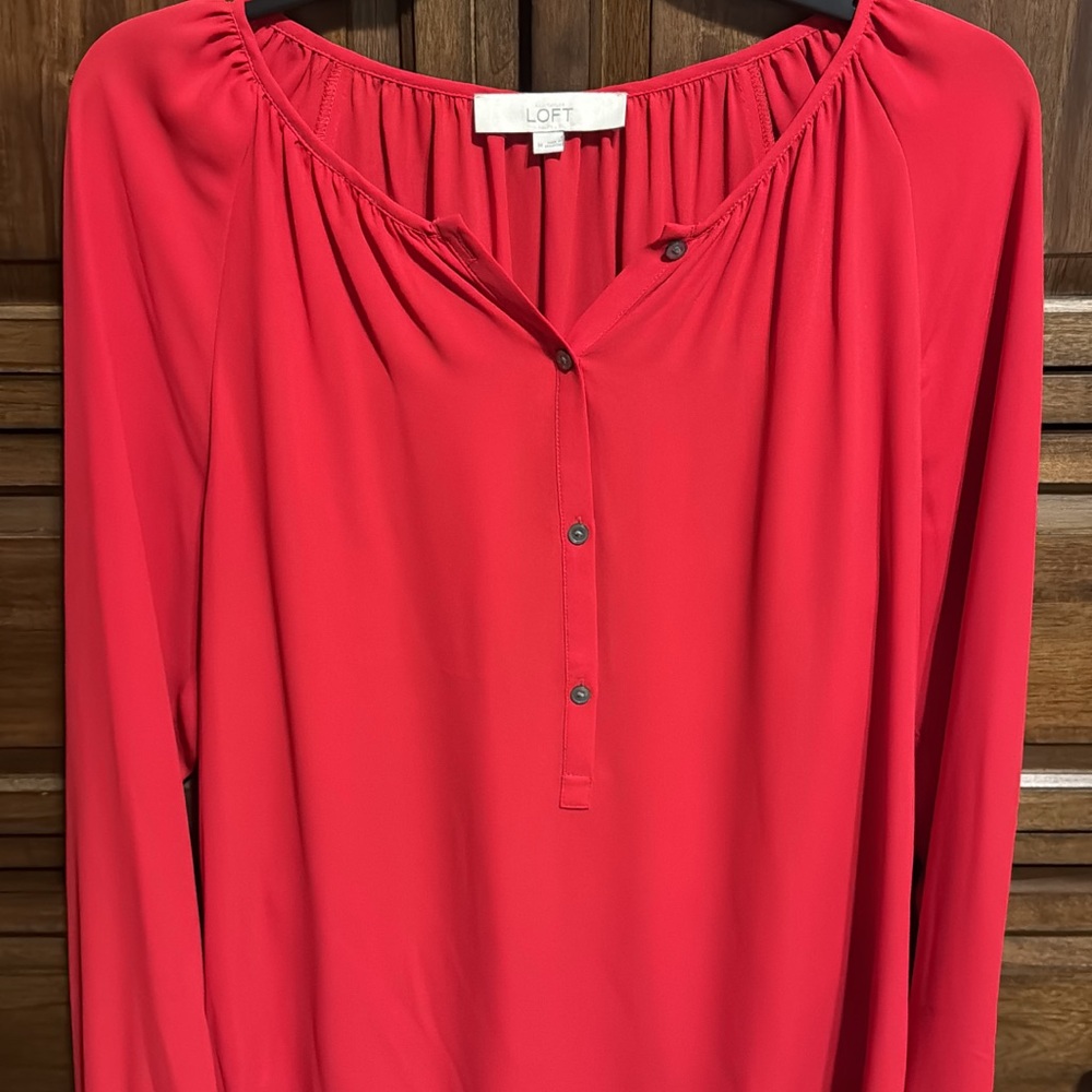 LOFT Red Relaxed Buttoned Blouse